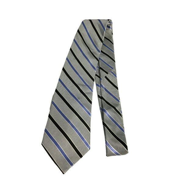 5/$10 Stafford Blue Silver Stripe Silk Tie 56" - Picture 1 of 5